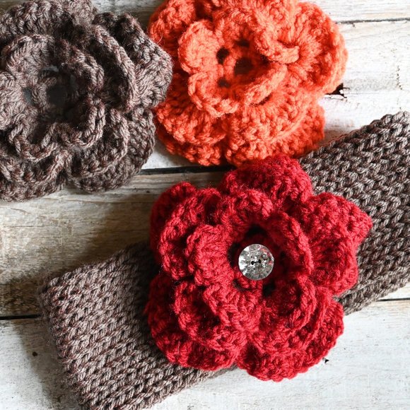 new hand made knit headband earwarmer for child crochet interchangeable flowers - Picture 6 of 6
